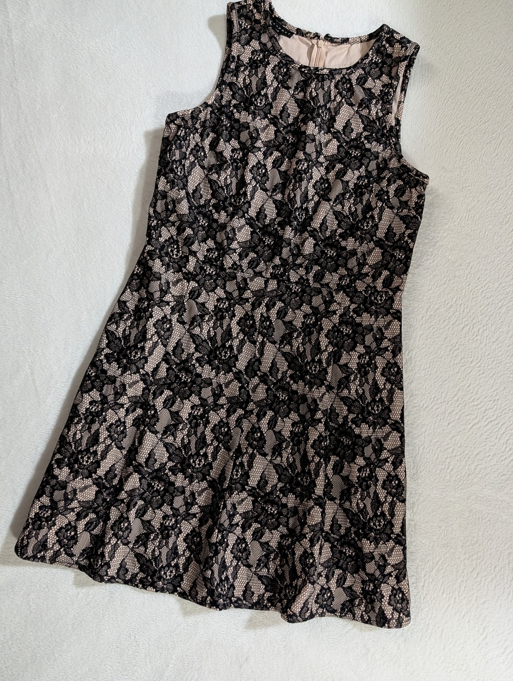 Beautiful Metaphor Black Lace Mini Dress with Beige Lining, Size Medium